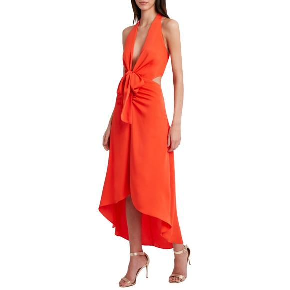 BCBGMAXAZRIA Womens Orange Chiffon Tie Front Hi-Low Evening Dress Gown NWT - Picture 3 of 4